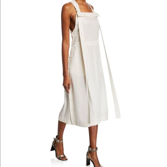 Rag & Bone Adrian Midi Dress Womens XS Antique White Square-Neck Side-Button - Picture 1 of 13